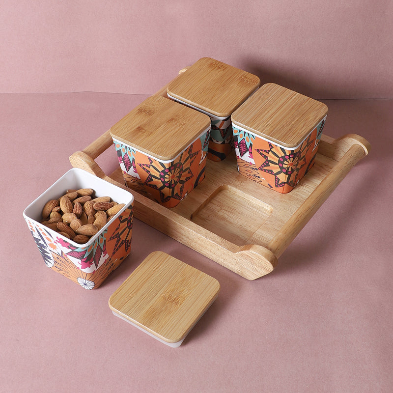 Container - Nirvana Tropico Storage Jar With Tray - Four Piece Set