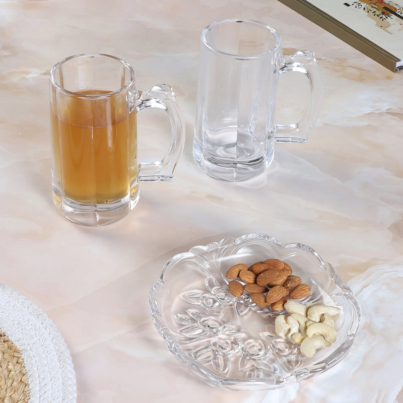 Barware Set - Chora (450 ML) Beer Glass & Snack Plate Combo - Three Piece Set