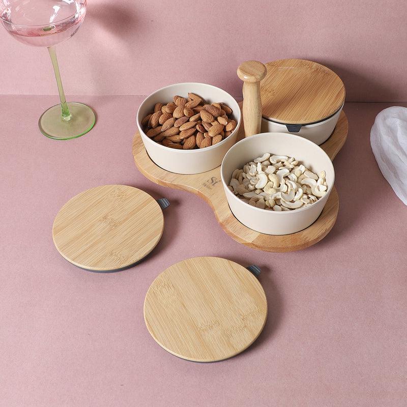 Buy Nava Snack Bowl With Tray (White) - Four Piece Set Bowl from Vaaree