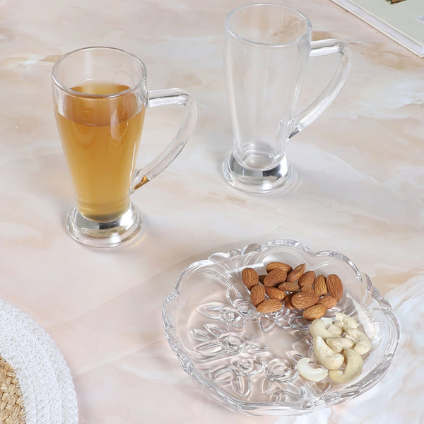 Barware Set - Gratian (450 ML) Beer Glass & Snack Plate Combo - Three Piece Set