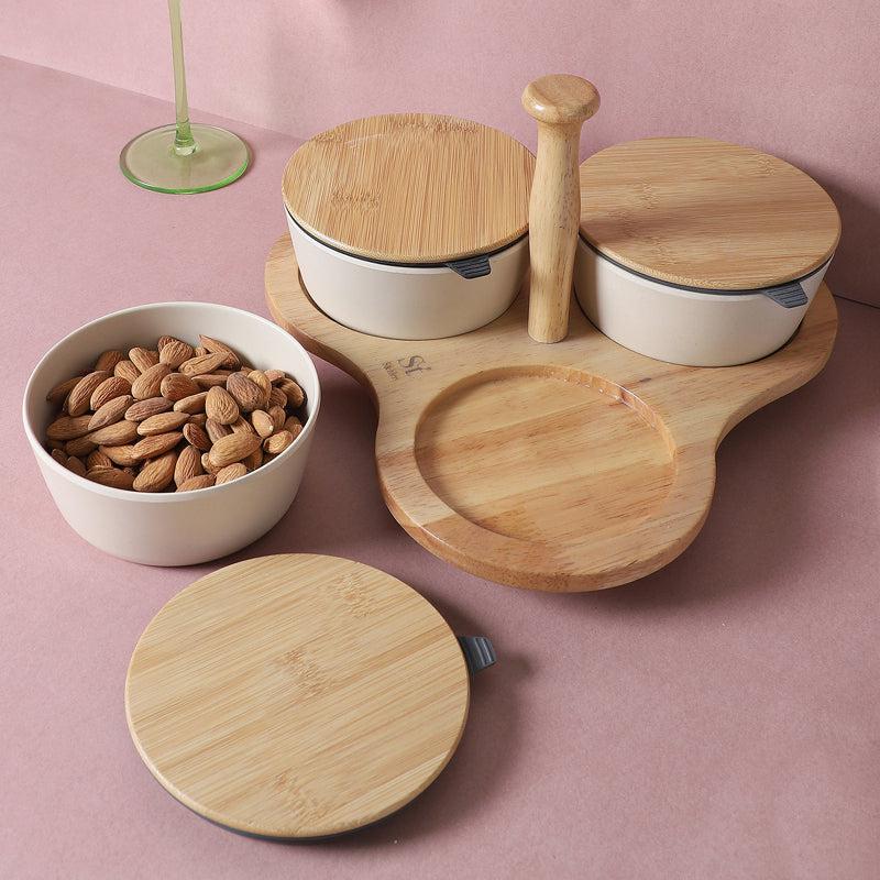 Buy Nava Snack Bowl With Tray (White) - Four Piece Set Bowl from Vaaree