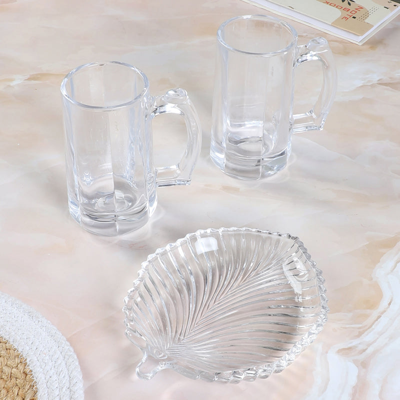 Barware Set - Adona (400 ML) Beer Glass & Snack Plate Combo - Three Piece Set