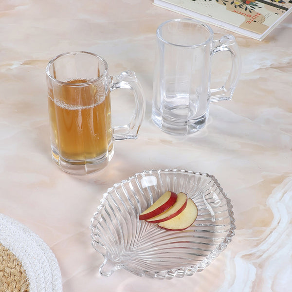 Barware Set - Adona (400 ML) Beer Glass & Snack Plate Combo - Three Piece Set