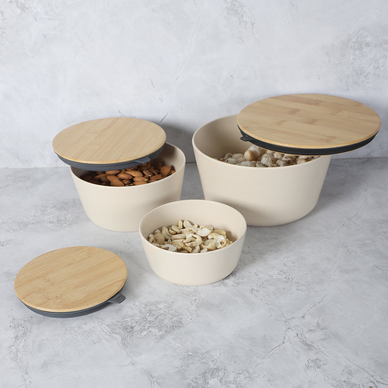 Buy Raine Serving Bowl With Lid (Beige) - Set Of Three Bowl from Vaaree