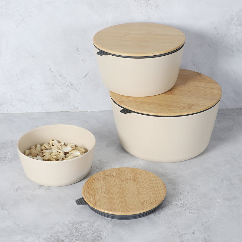 Buy Raine Serving Bowl With Lid (Beige) - Set Of Three Bowl from Vaaree