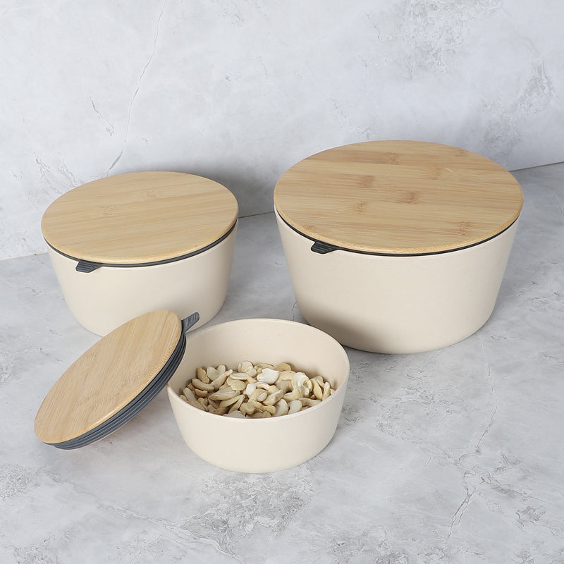 Buy Raine Serving Bowl With Lid (Beige) - Set Of Three Bowl from Vaaree