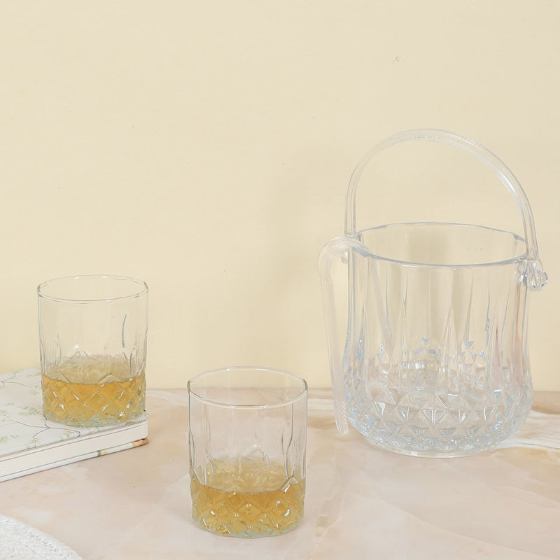 Barware Set - Rego 1000 ML Ice Bucket With 200 ML Glass And Tong - Four Piece Set