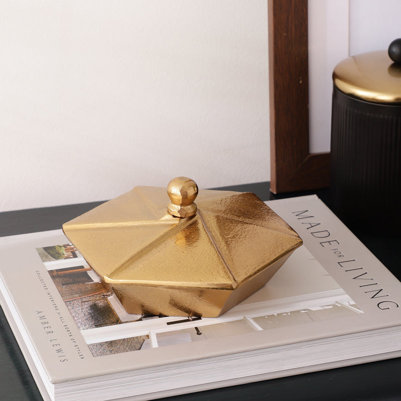 Buy Nyra Accent Bowl With Lid - Gold Accent Bowls & Trays from Vaaree