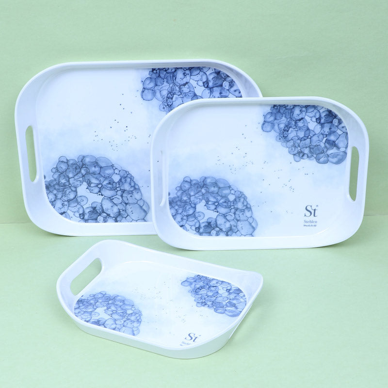 Buy Hydrangea Florae Serving Tray (Blue) - Set Of Three Serving Tray from Vaaree