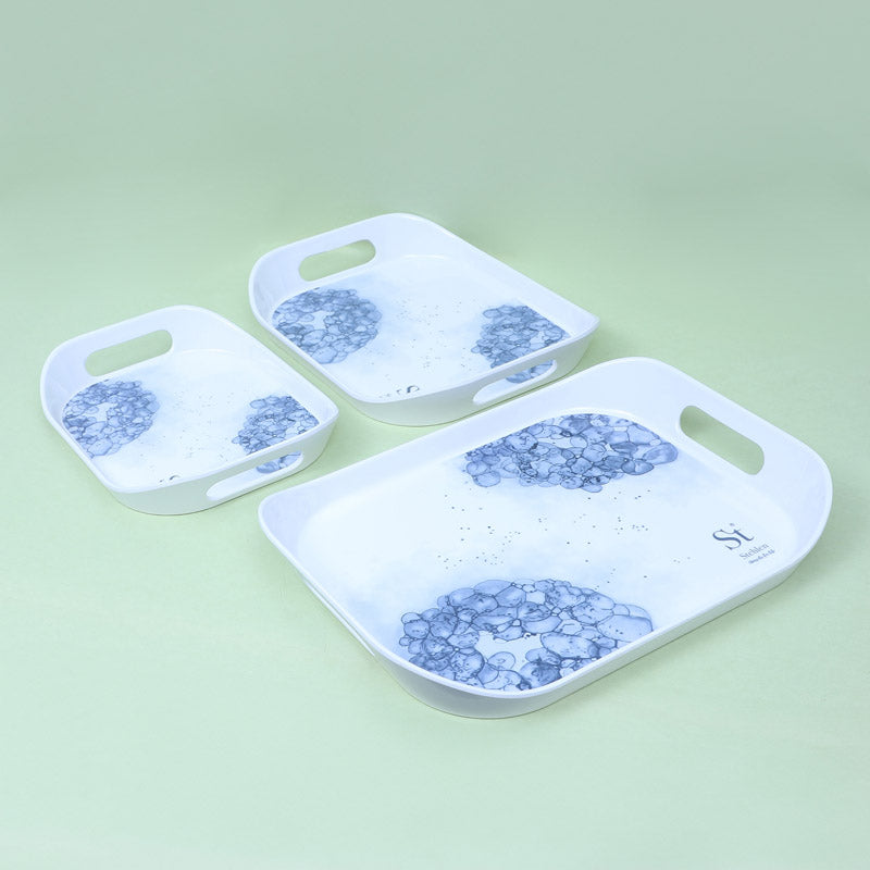 Buy Hydrangea Florae Serving Tray (Blue) - Set Of Three Serving Tray from Vaaree