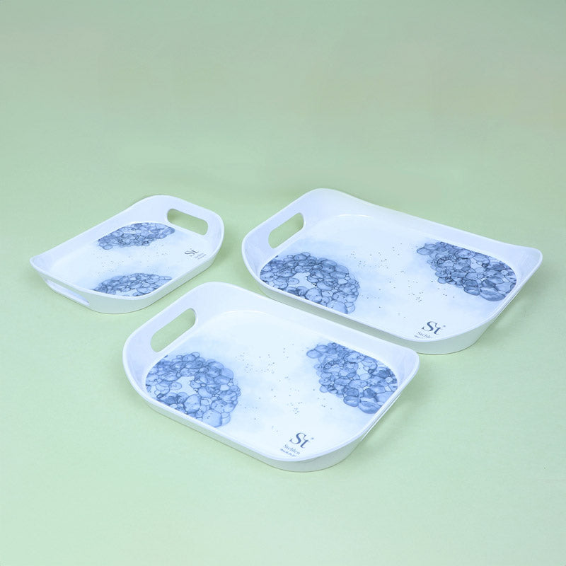 Buy Hydrangea Florae Serving Tray (Blue) - Set Of Three Serving Tray from Vaaree