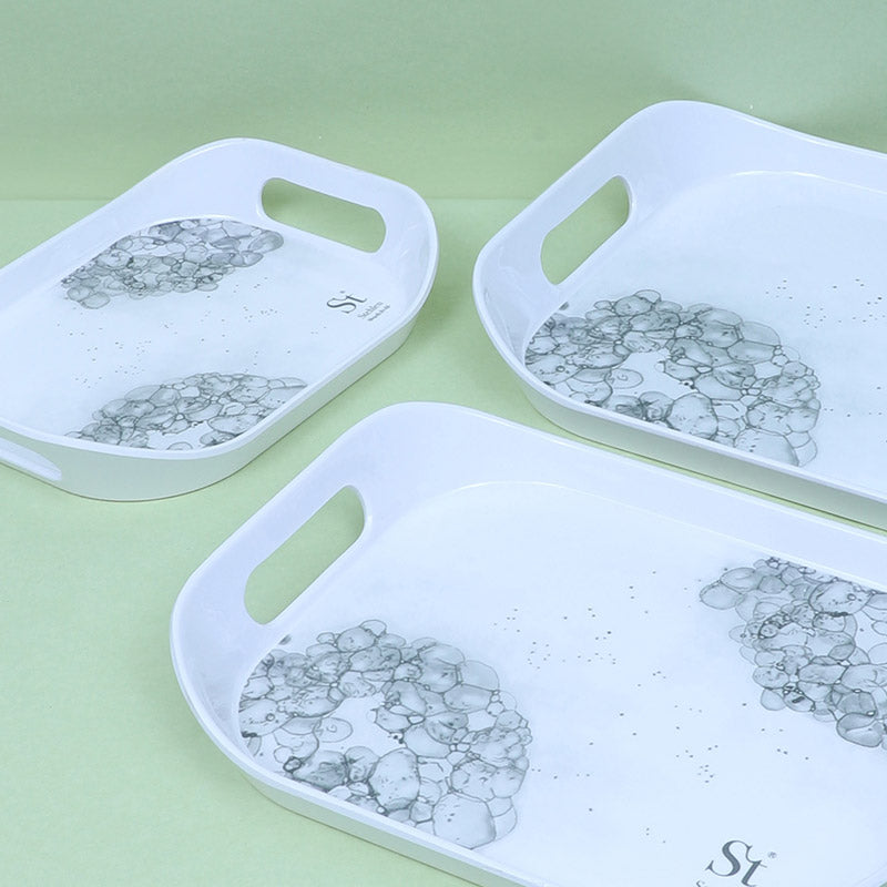 Buy Hydrangea Florae Serving Tray (Grey) - Set Of Three Serving Tray from Vaaree