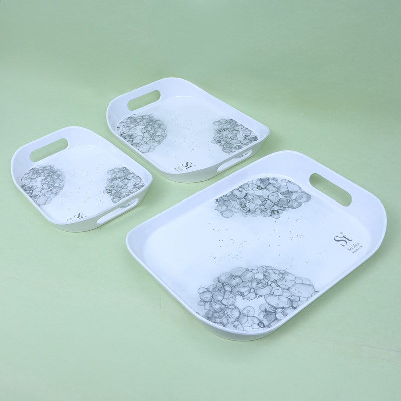 Buy Hydrangea Florae Serving Tray (Grey) - Set Of Three Serving Tray from Vaaree