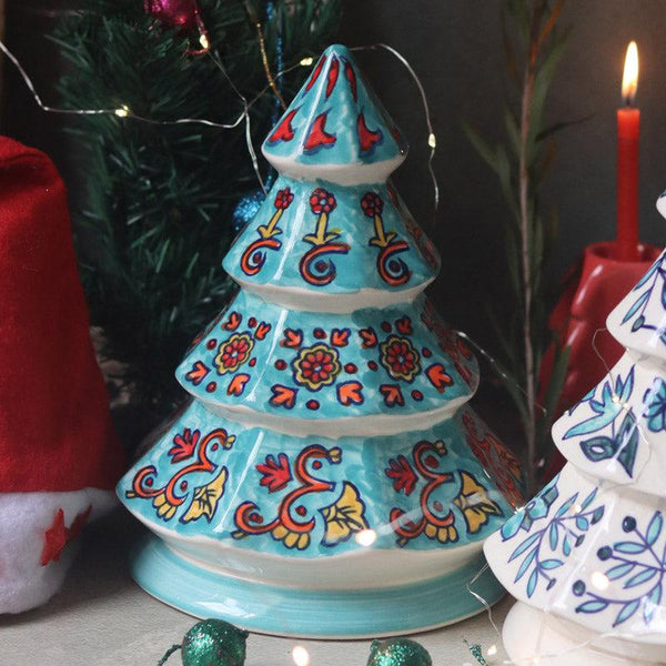 Buy Decorative Christmas Tree Showpiece (White & Teal) - Set Of Two Showpieces from Vaaree