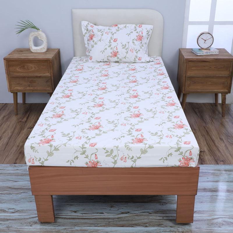 Buy Catalina Floral Printed Bedsheet - Peach Bedsheets from Vaaree