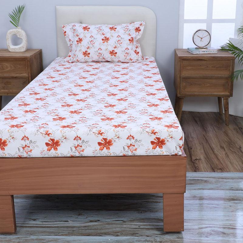 Buy Jumina Floral Printed Bedsheet - Orange Bedsheets from Vaaree