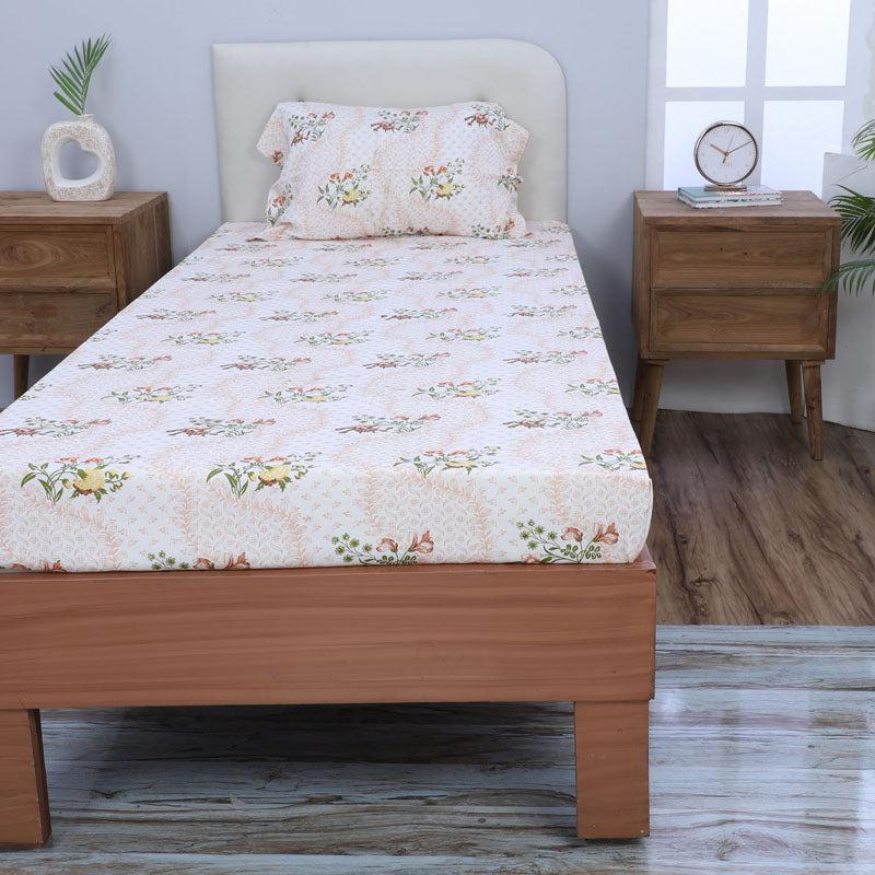 Buy Floral Rush Printed Bedsheet - Peach Bedsheets from Vaaree