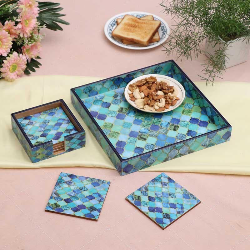 Buy Sequeel Serving Tray & Coaster Set at Vaaree online | Beautiful Tray to choose from