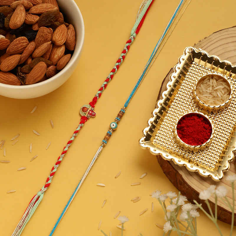 Buy Vakratunda Bless Rudraksha & Evil Eye Rakhi Hamper Rakhi Hamper from Vaaree