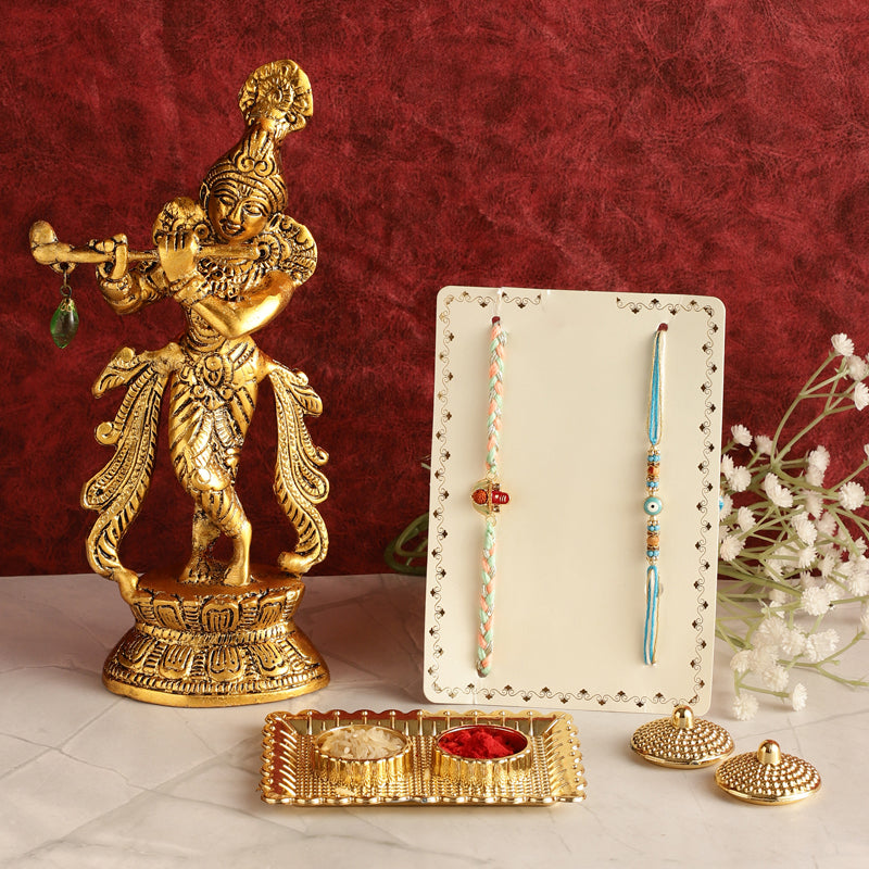 Buy Lord Krishna Rudraksha & Evil Eye Rakhi Hamper Rakhi Hamper from Vaaree