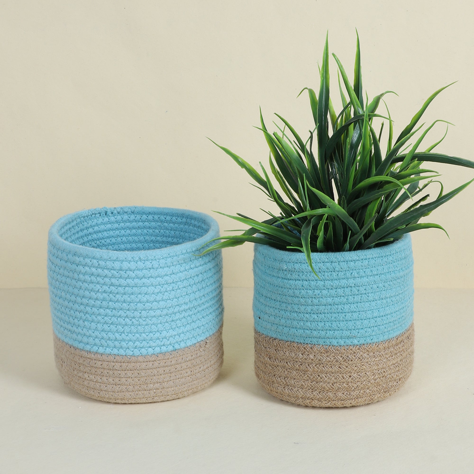 Buy Utma Handmade Planter (Beige & Blue) - Set Of Two Pots & Planters from Vaaree