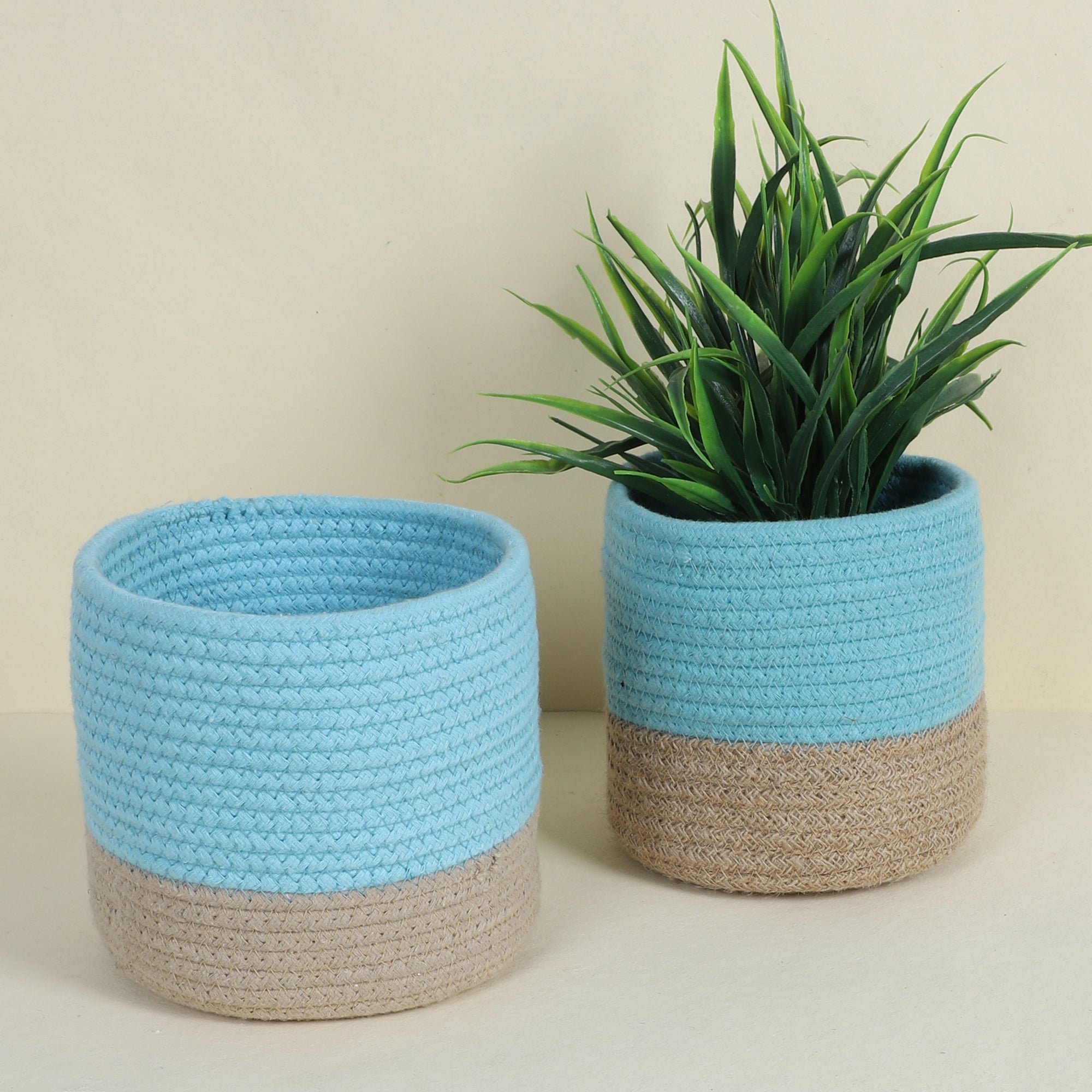 Buy Utma Handmade Planter (Beige & Blue) - Set Of Two Pots & Planters from Vaaree