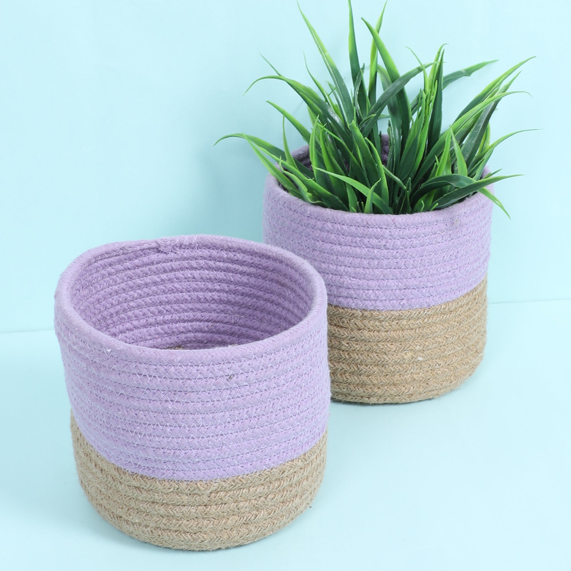 Buy Utma Handmade Planter (Beige & Lavender) - Set Of Two Pots & Planters from Vaaree