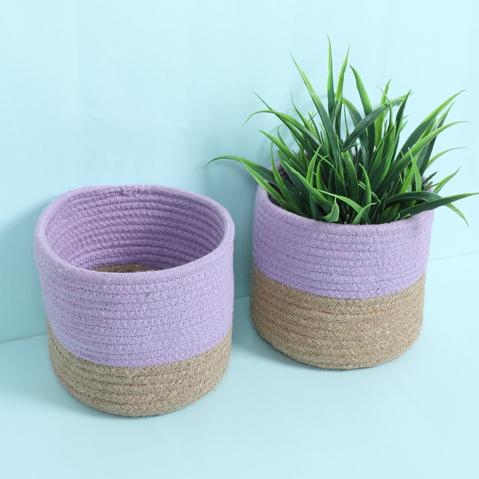 Buy Utma Handmade Planter (Beige & Lavender) - Set Of Two Pots & Planters from Vaaree