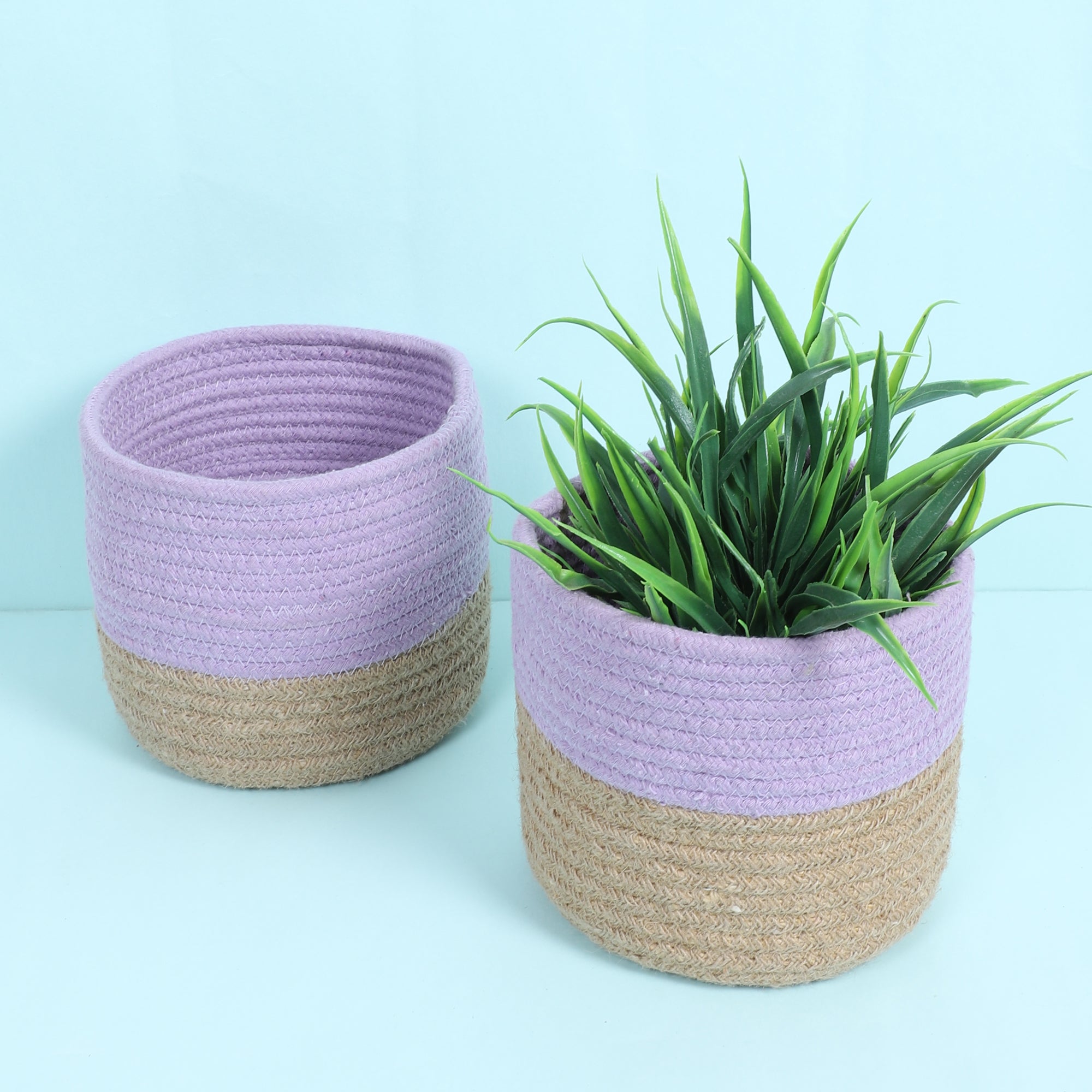 Buy Utma Handmade Planter (Beige & Lavender) - Set Of Two Pots & Planters from Vaaree