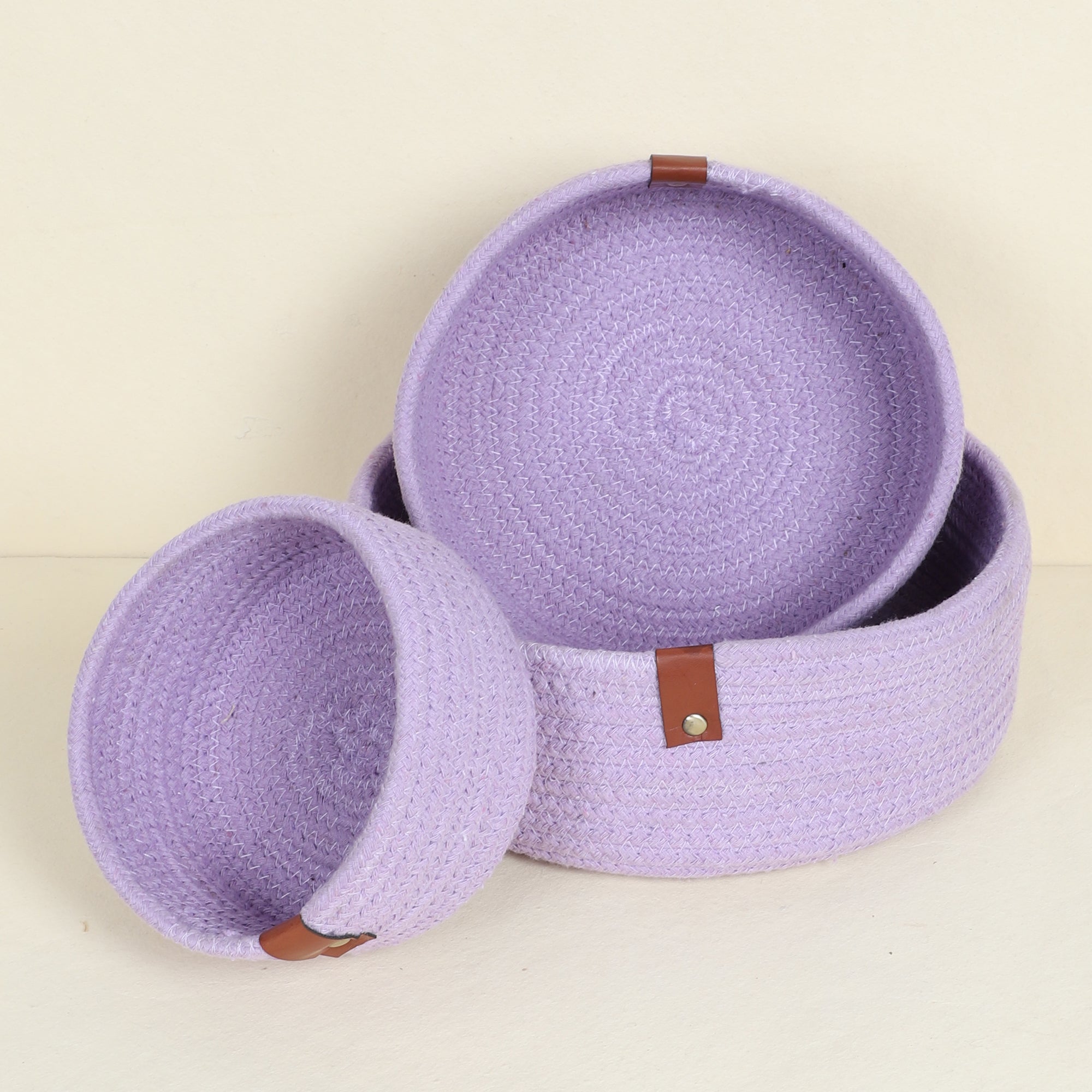 Buy Rita Handmade Jute Organizer (Lavender) - Set Of Three Storage Basket from Vaaree