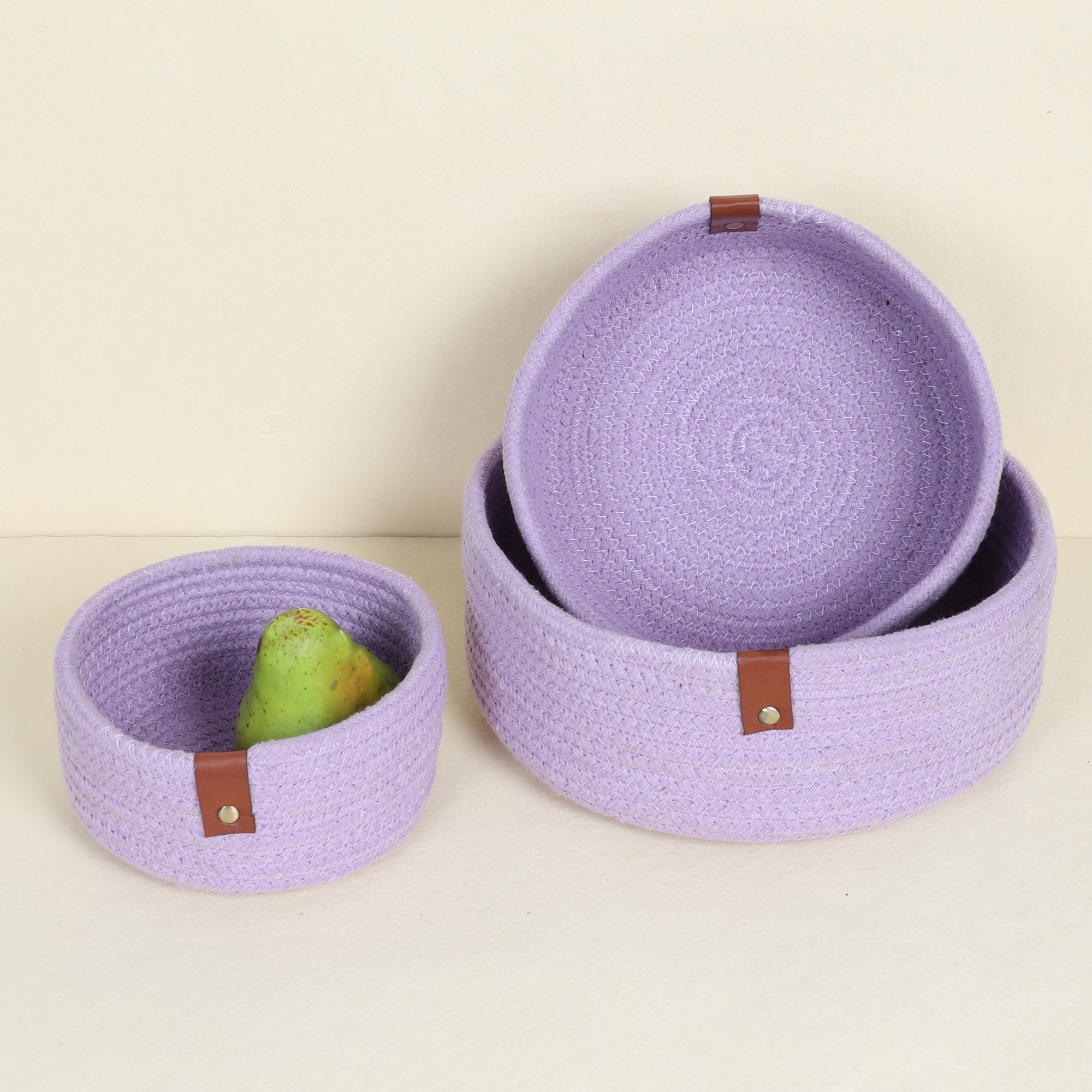 Buy Rita Handmade Jute Organizer (Lavender) - Set Of Three Storage Basket from Vaaree