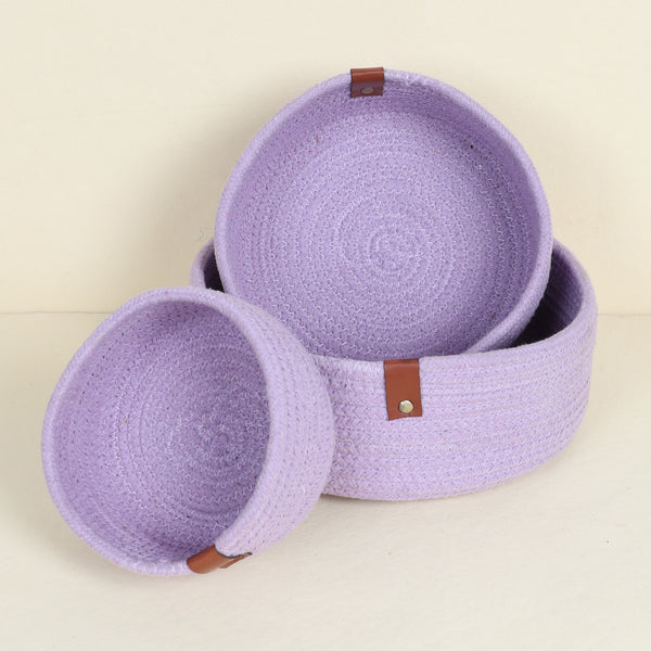 Buy Rita Handmade Jute Organizer (Lavender) - Set Of Three Storage Basket from Vaaree