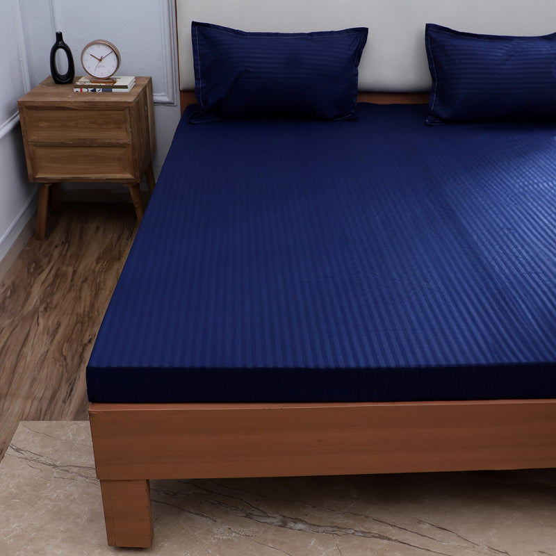 Bedsheets - Ruth Striped Bedsheet - Dark Blue