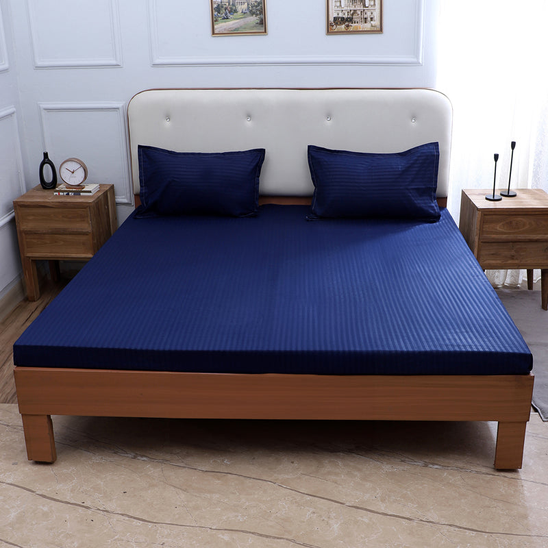 Bedsheets - Ruth Striped Bedsheet - Dark Blue