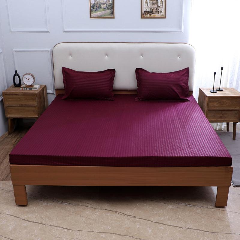 Bedsheets - Ruth Striped Bedsheet - Maroon