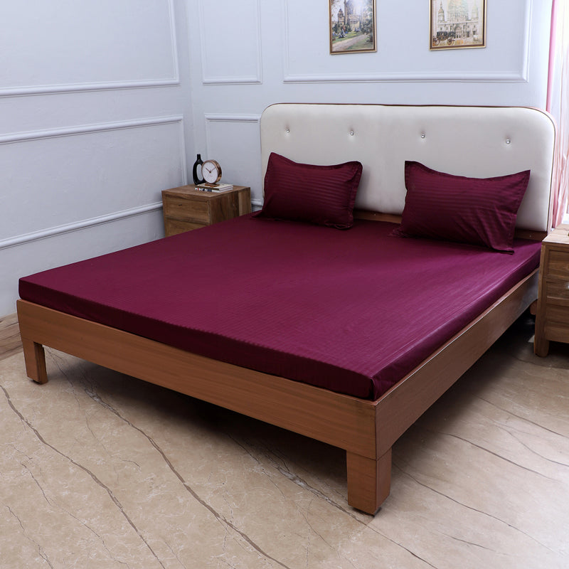 Bedsheets - Ruth Striped Bedsheet - Maroon