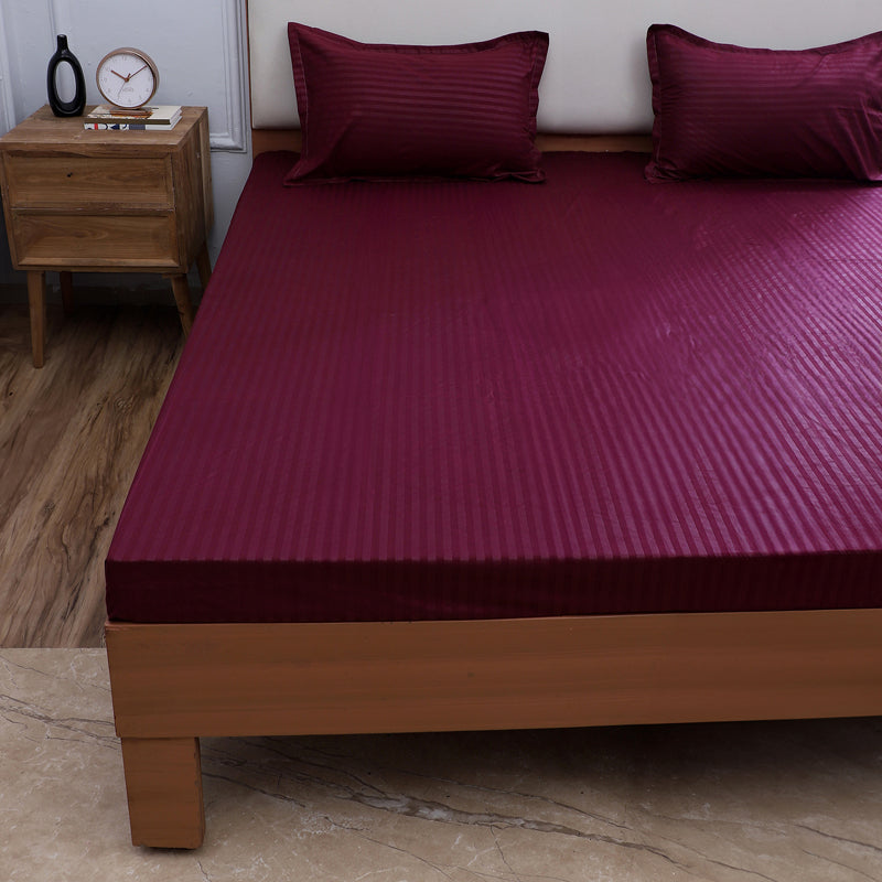 Bedsheets - Ruth Striped Bedsheet - Maroon