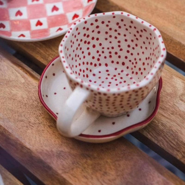 Buy Red Polka Play Cup & Saucer (200 ML) - Two Piece Set Tea Cup & Saucer from Vaaree