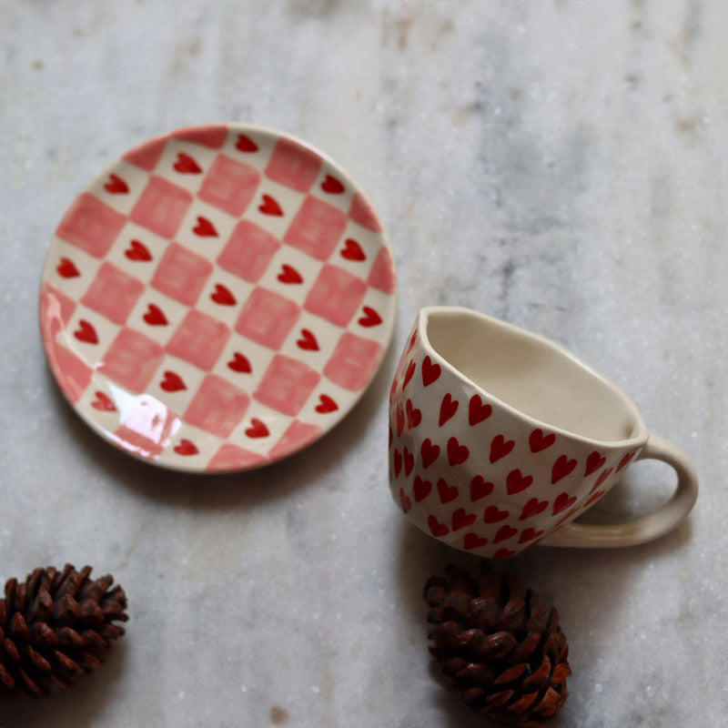 Buy Hearty Grid Cup & Snack Plate - Two Piece Set Tea Cup & Saucer from Vaaree