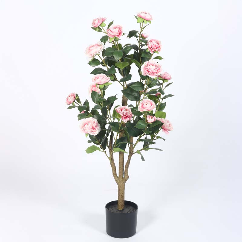 Buy Faux Lush Mini Camellia Plant With Pot - Pink - 3.1 Feet Artificial Plants from Vaaree