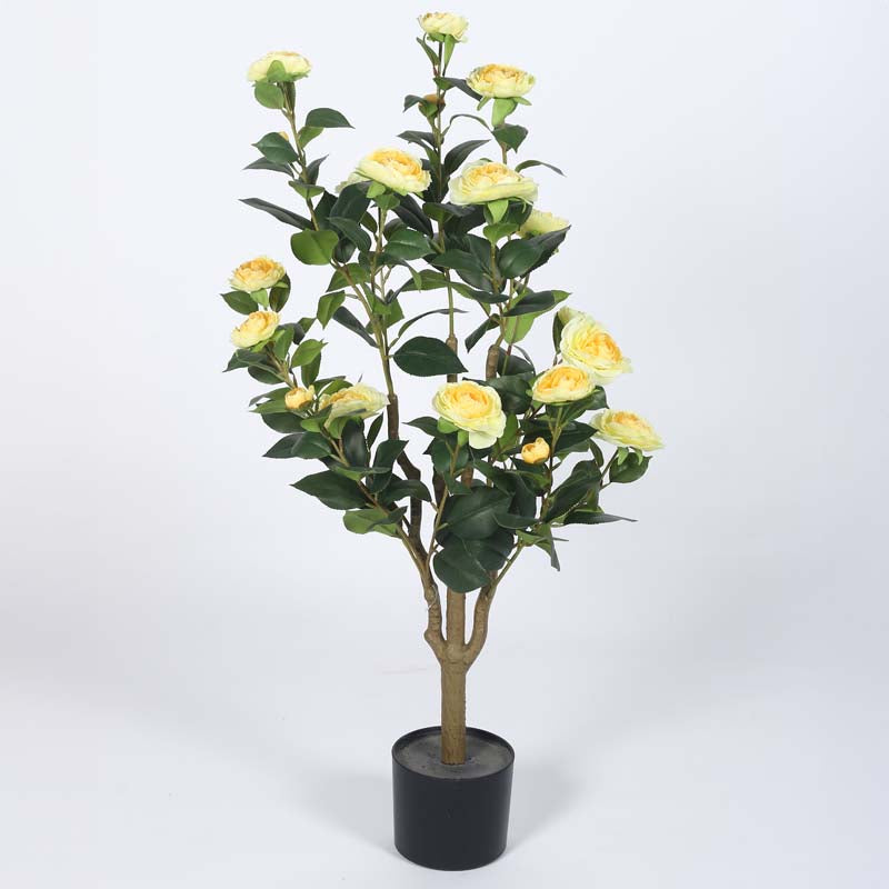 Buy Faux Lush Mini Camellia Plant With Pot - Yellow - 3.1 Feet Artificial Plants from Vaaree