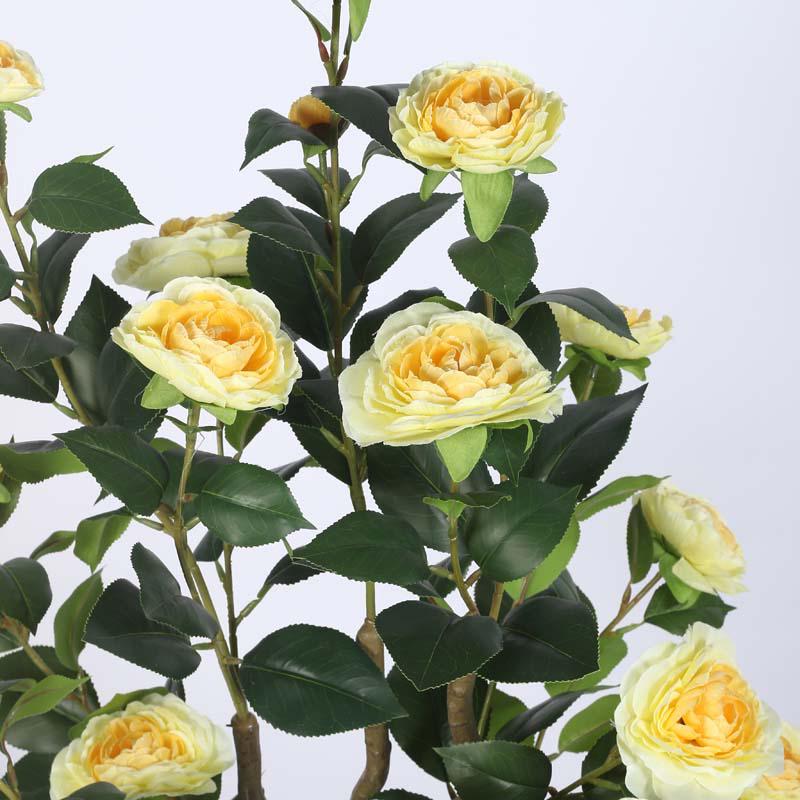 Buy Faux Lush Mini Camellia Plant With Pot - Yellow - 3.1 Feet Artificial Plants from Vaaree