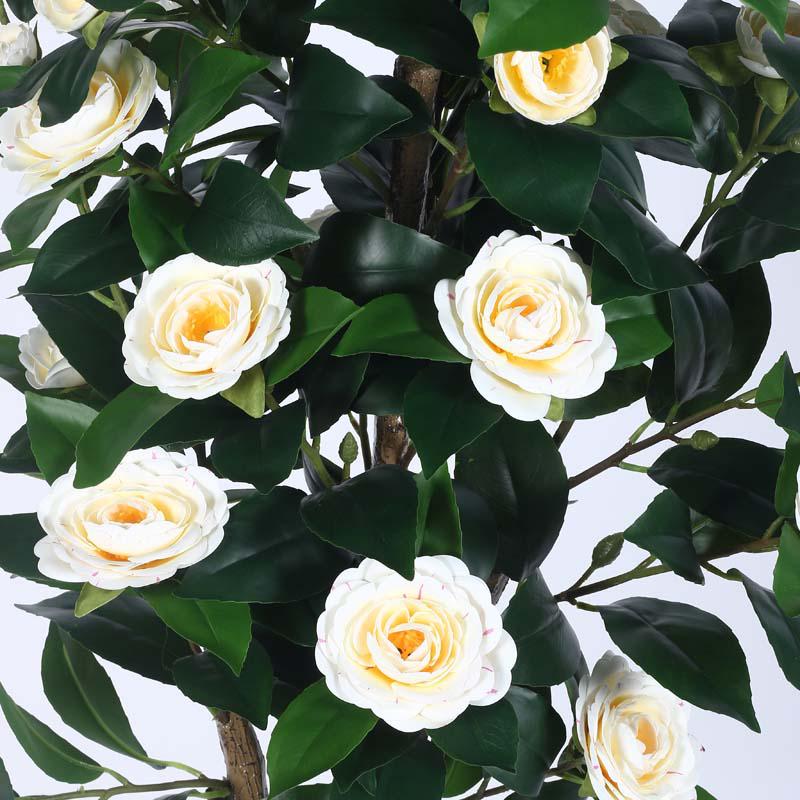 Buy Faux Lush Mini Camellia Plant With Pot - White - 5 Feet Artificial Plants from Vaaree