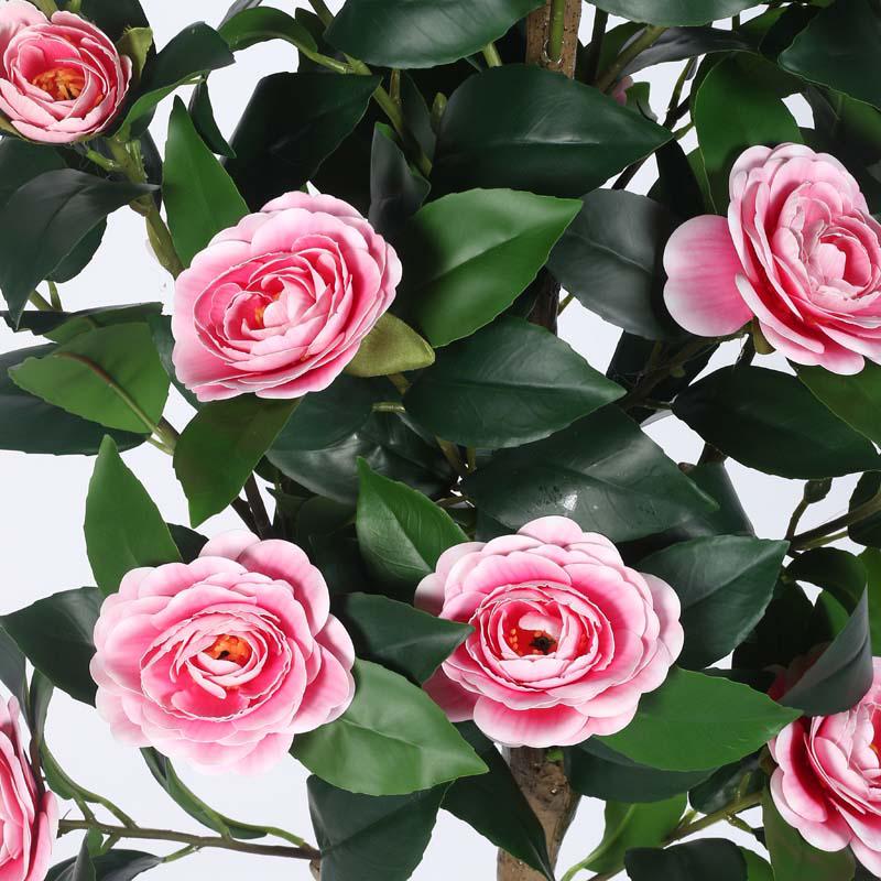 Buy Faux Lush Mini Camellia Plant With Pot - Pink - 5 Feet Artificial Plants from Vaaree