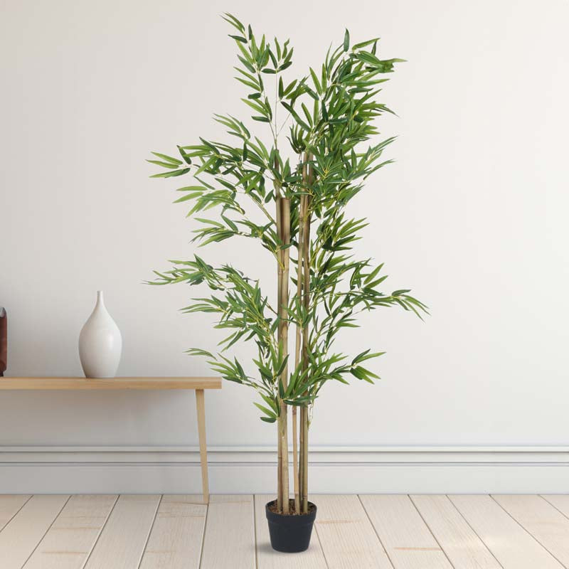 Buy Faux Lush Tropicca Bamboo Plant With Pot - 5 Feet Artificial Plants from Vaaree