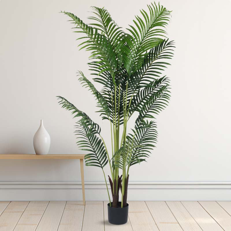 Buy Faux Lush Areca Plam Plant With Pot - 5.2 Feet Artificial Plants from Vaaree