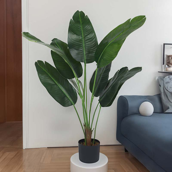 Buy Faux Lush Bird of Paradise Plant With Pot (Dark Green) - 4 Feet Artificial Plants from Vaaree