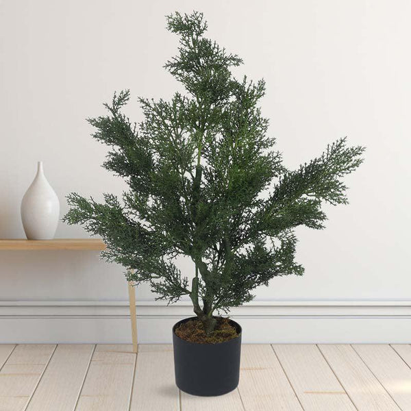 Buy Faux Lush Cypress Spiral Topiary Plant With Pot - 3.0 Feet Artificial Plants from Vaaree