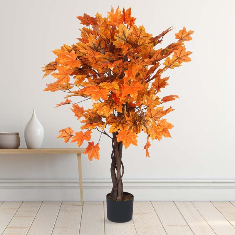 Buy Faux Lush Maple Plant With Pot - 4.1 Feet Artificial Plants from Vaaree