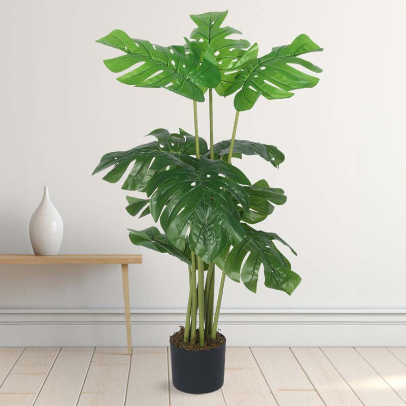 Buy Faux Lush Swiss Cheese Monstera Plant With Pot - 4 Feet Artificial Plants from Vaaree